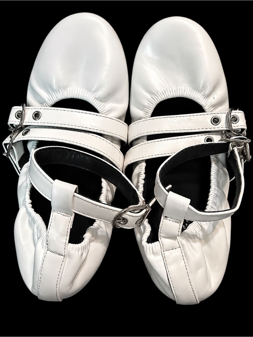 Women’s White Mary Jane Ballet Flats with Ankle Strap